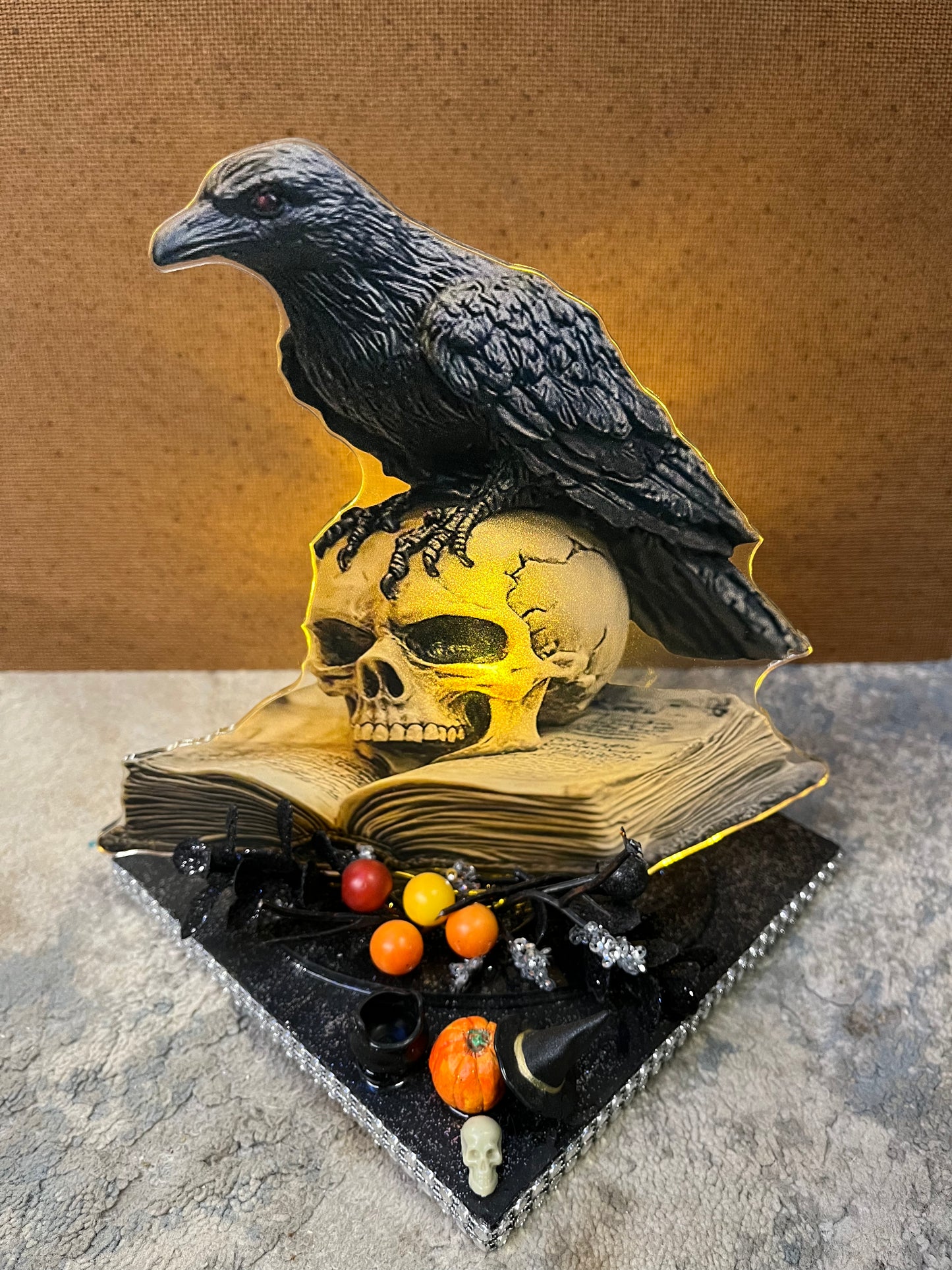 Spell Book Crow Skull Display