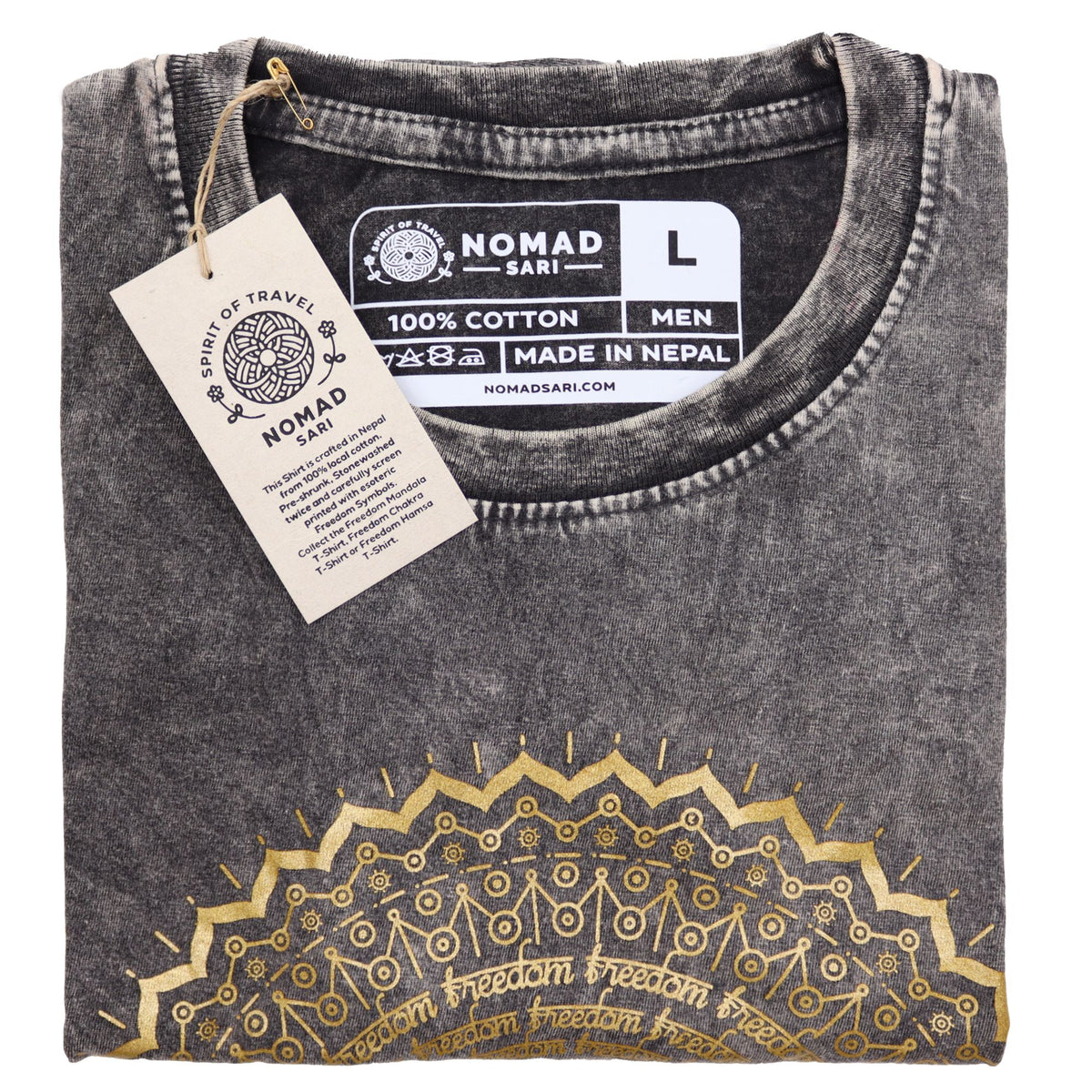 Nomad Sari Stonewashed Cotton T-Shirt – Hamsa – Dark Grey – Large