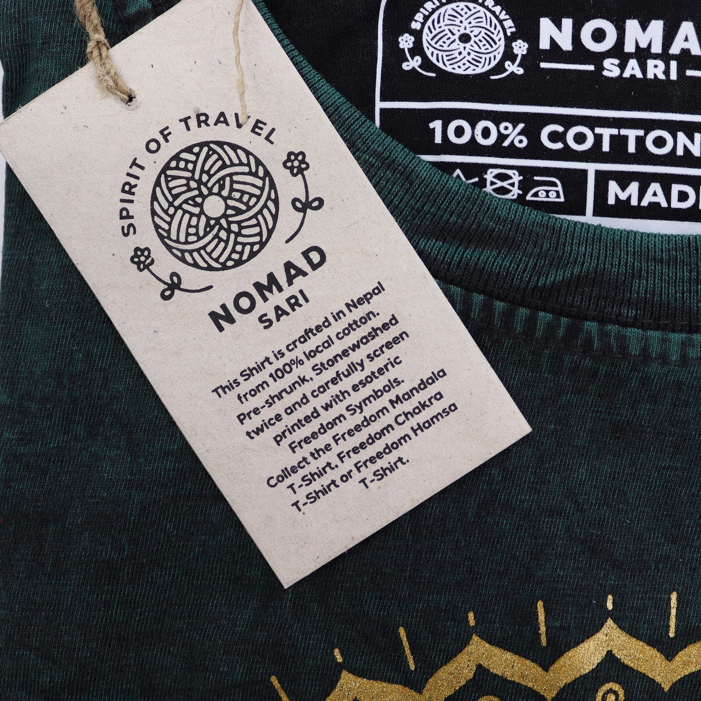 Nomad Sari Stonewashed Cotton T-Shirt - Mandala - Green - Medium