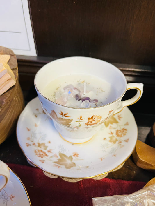 Tea cup crystal candles - peppermint