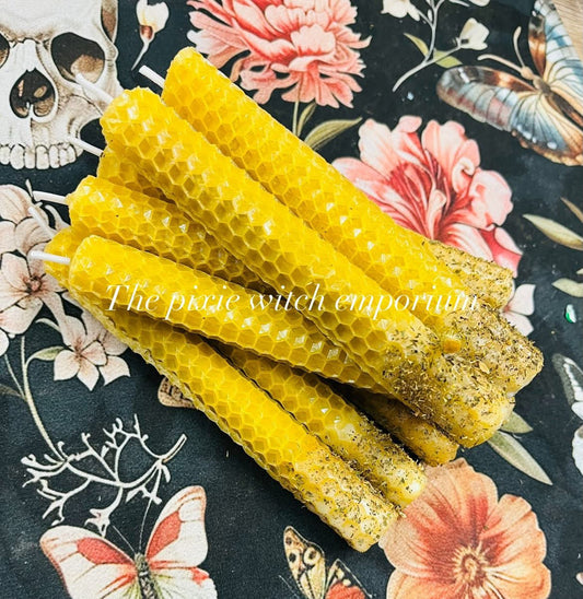 Hand rolled Beeswax abundance candles