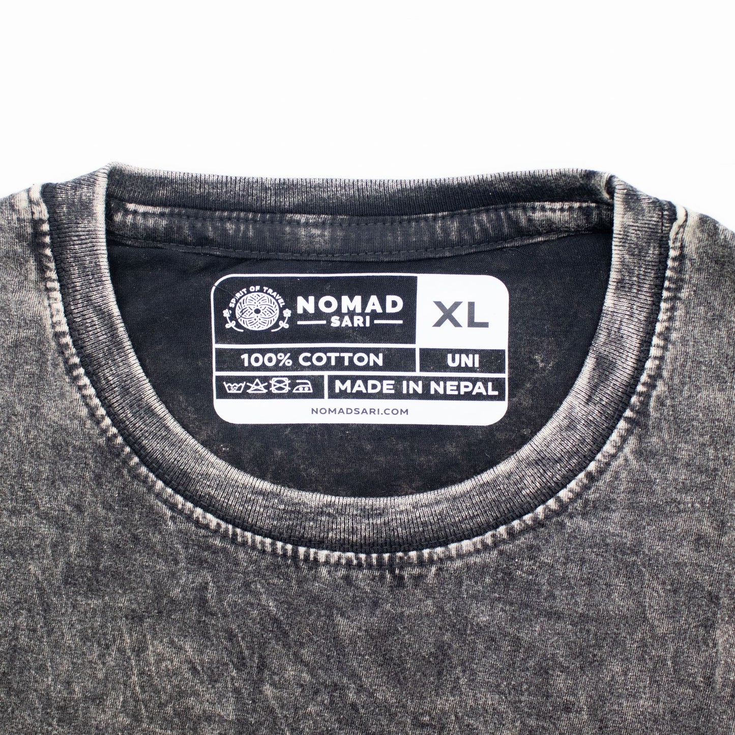 Nomad Sari Stonewashed Cotton T-Shirt - Compass of Life - Charcoal - XL