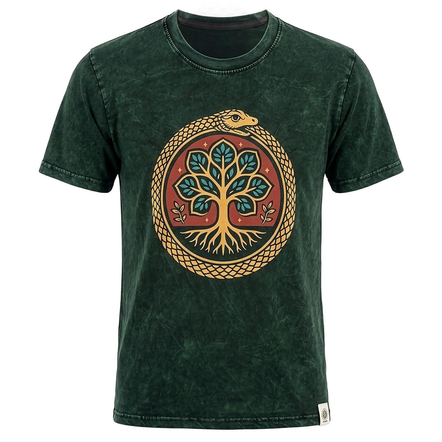 Nomad Sari Stonewashed Cotton T-Shirt - Tree of Life - Green - XL
