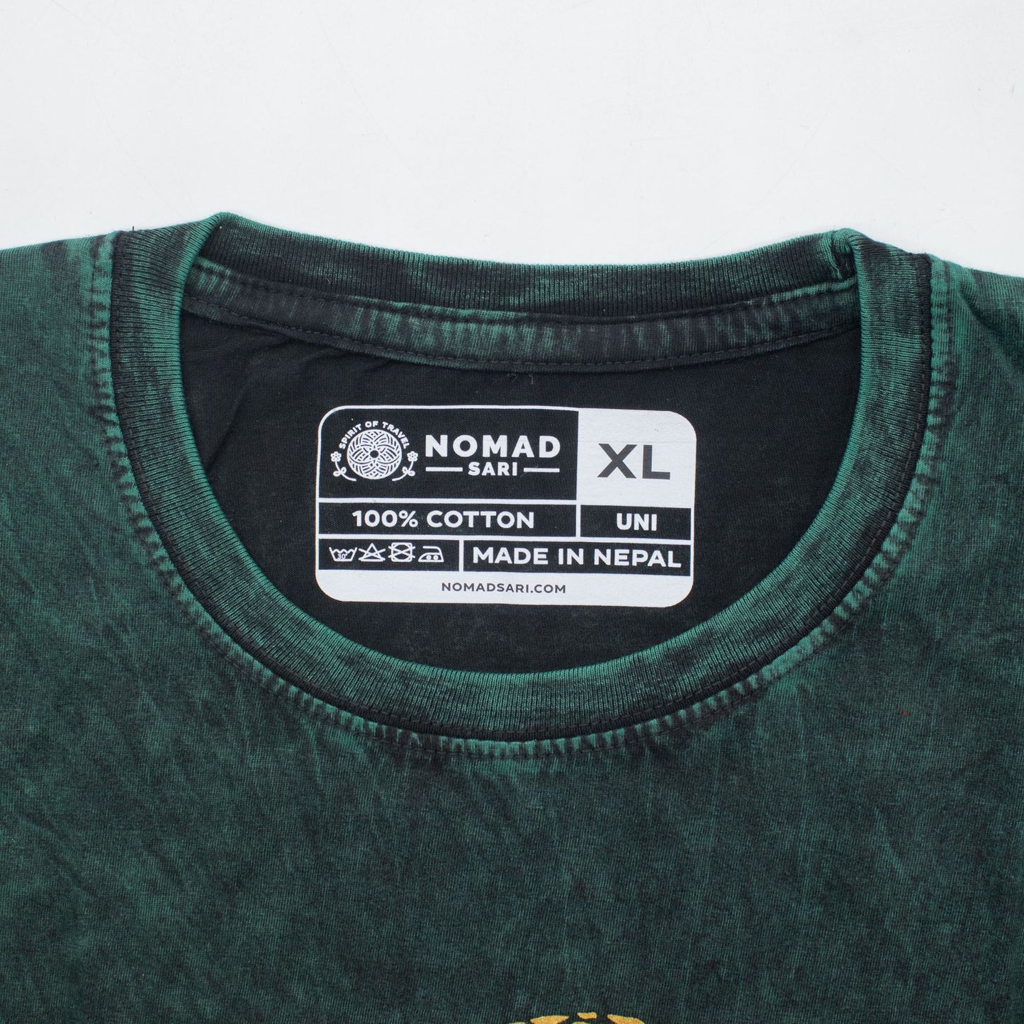 Nomad Sari Stonewashed Cotton T-Shirt - Tree of Life - Green - XL