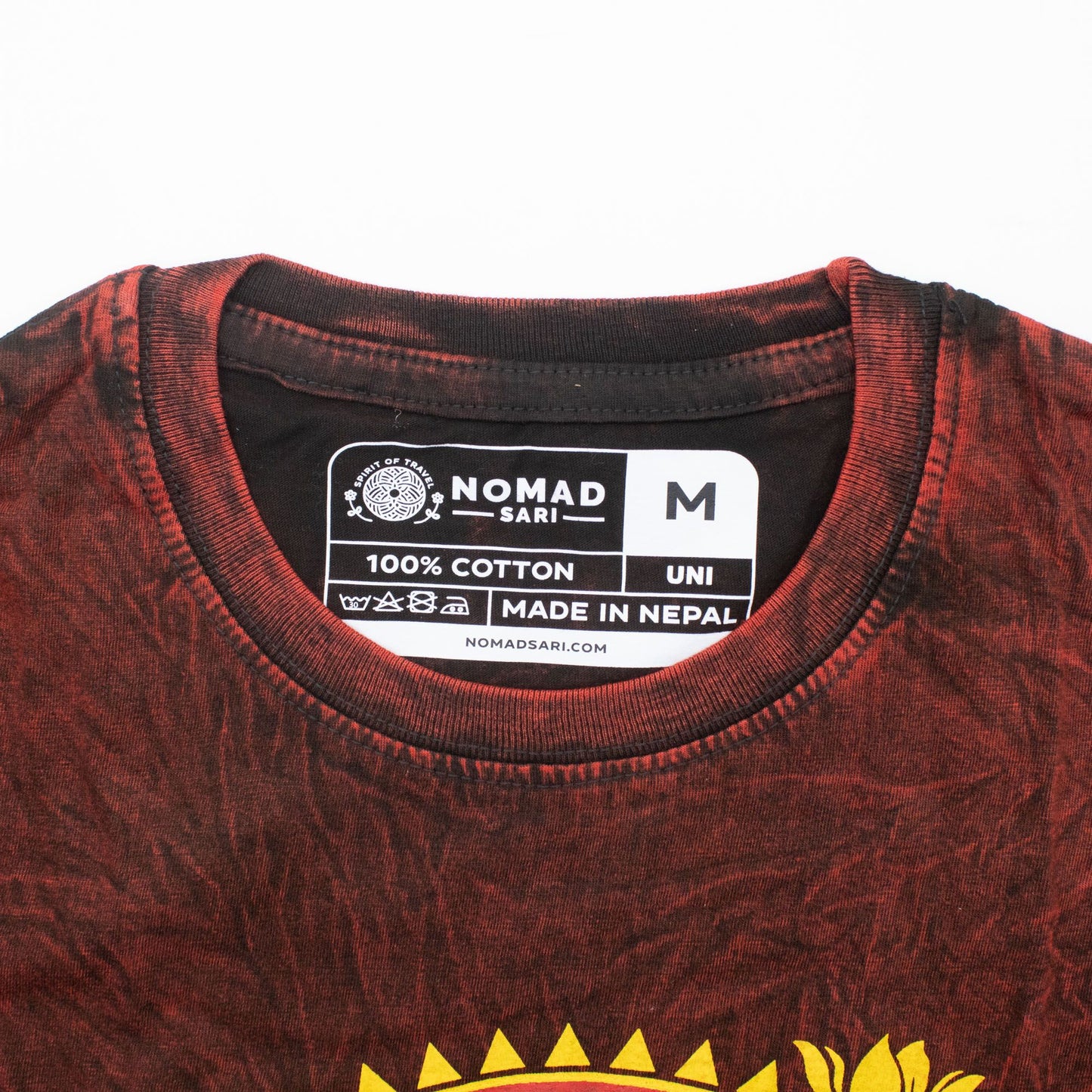 Nomad Sari Stonewashed Cotton T-Shirt - Dragon Mandala - Maroon - Medium