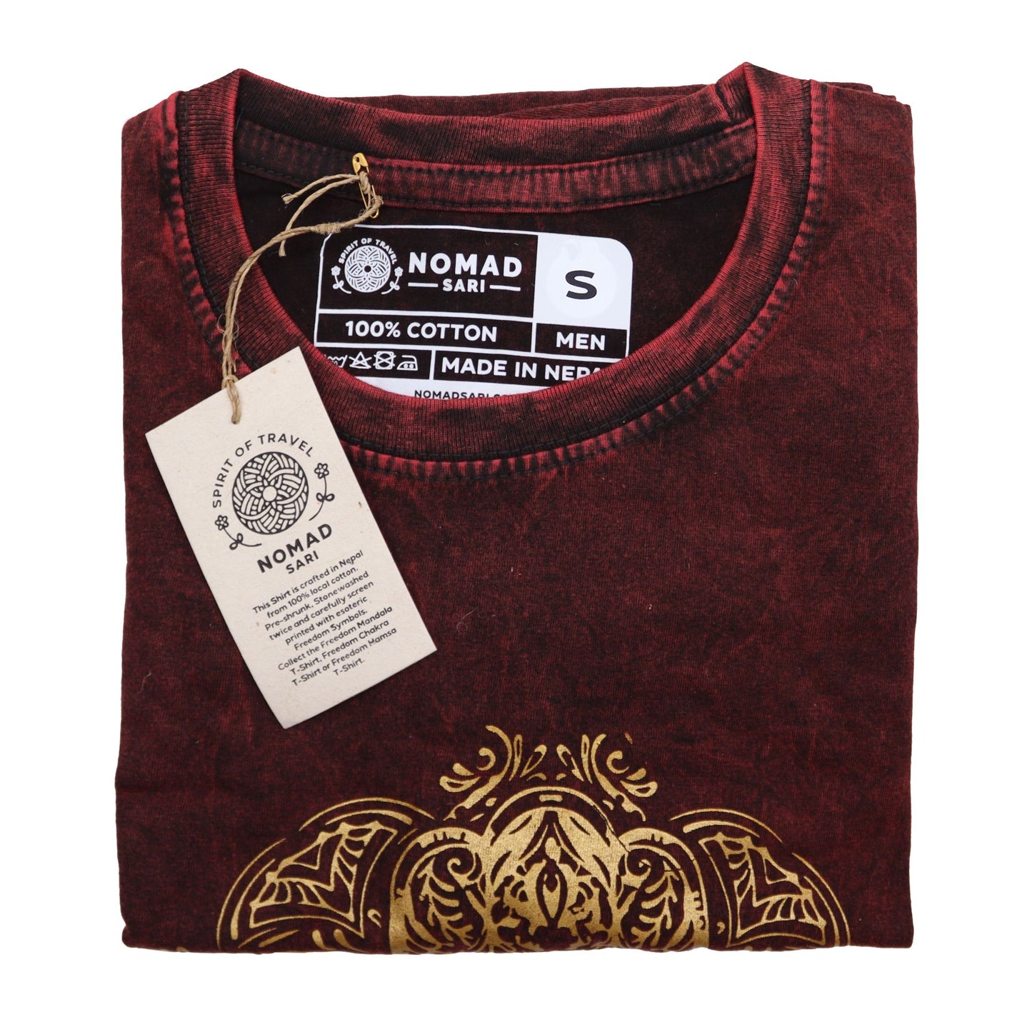 Nomad Sari Stonewashed Cotton T-Shirt – Hamsa – Maroon – Small