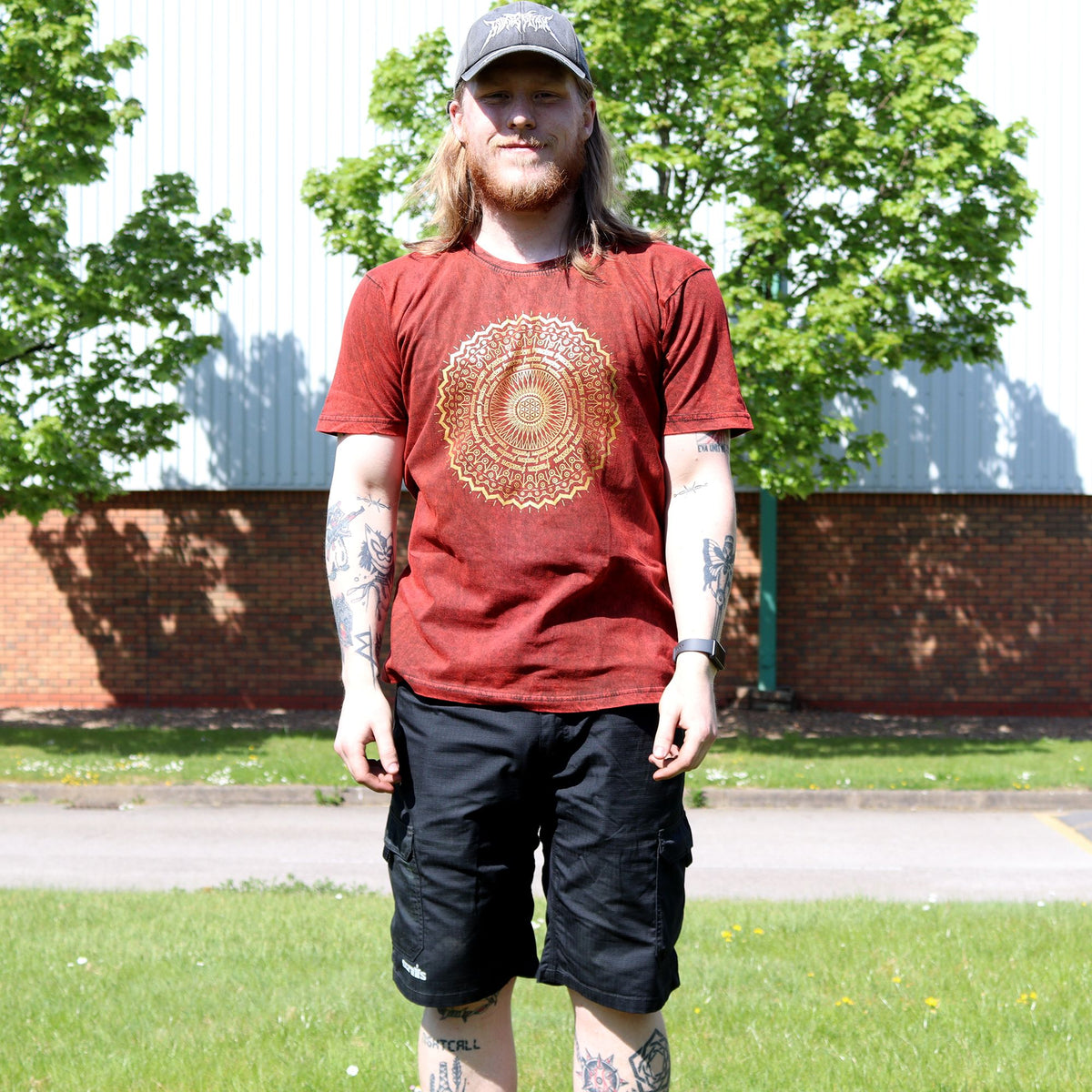 Nomad Sari Stonewashed Cotton T-Shirt – Mandala – Maroon – XL