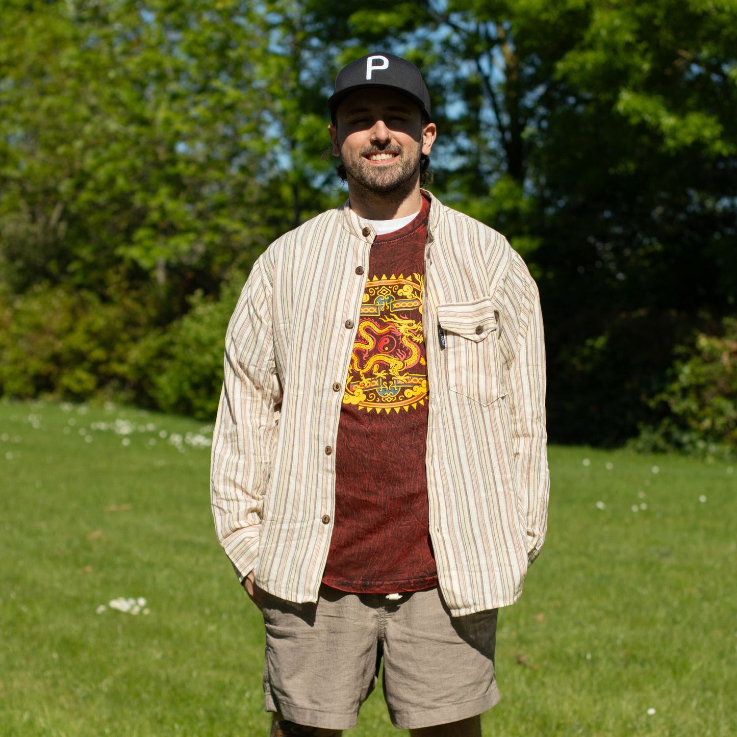 Nomad Sari Stonewashed Cotton T-Shirt - Dragon Mandala - Maroon - Medium