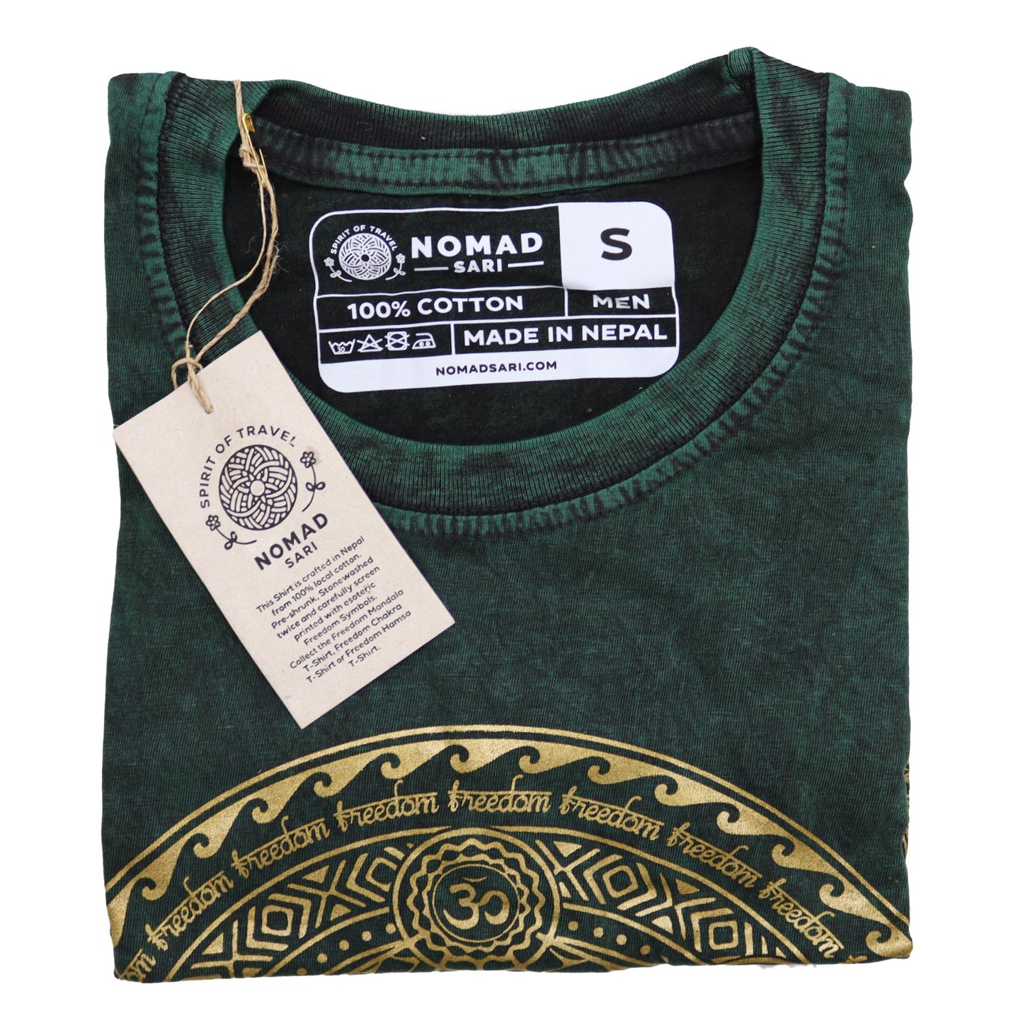 Nomad Sari Stonewashed Cotton T-Shirt – Chakra – Green – Small