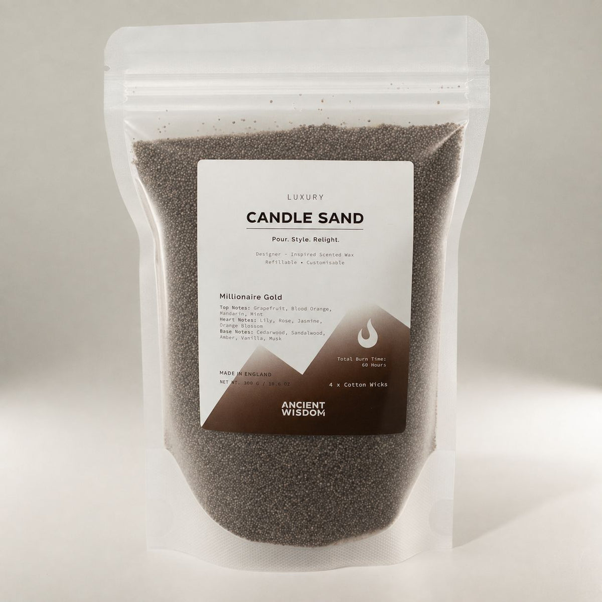 Fragranced Candle Sand - Chocolate Brown - Millionaire Gold - 300g