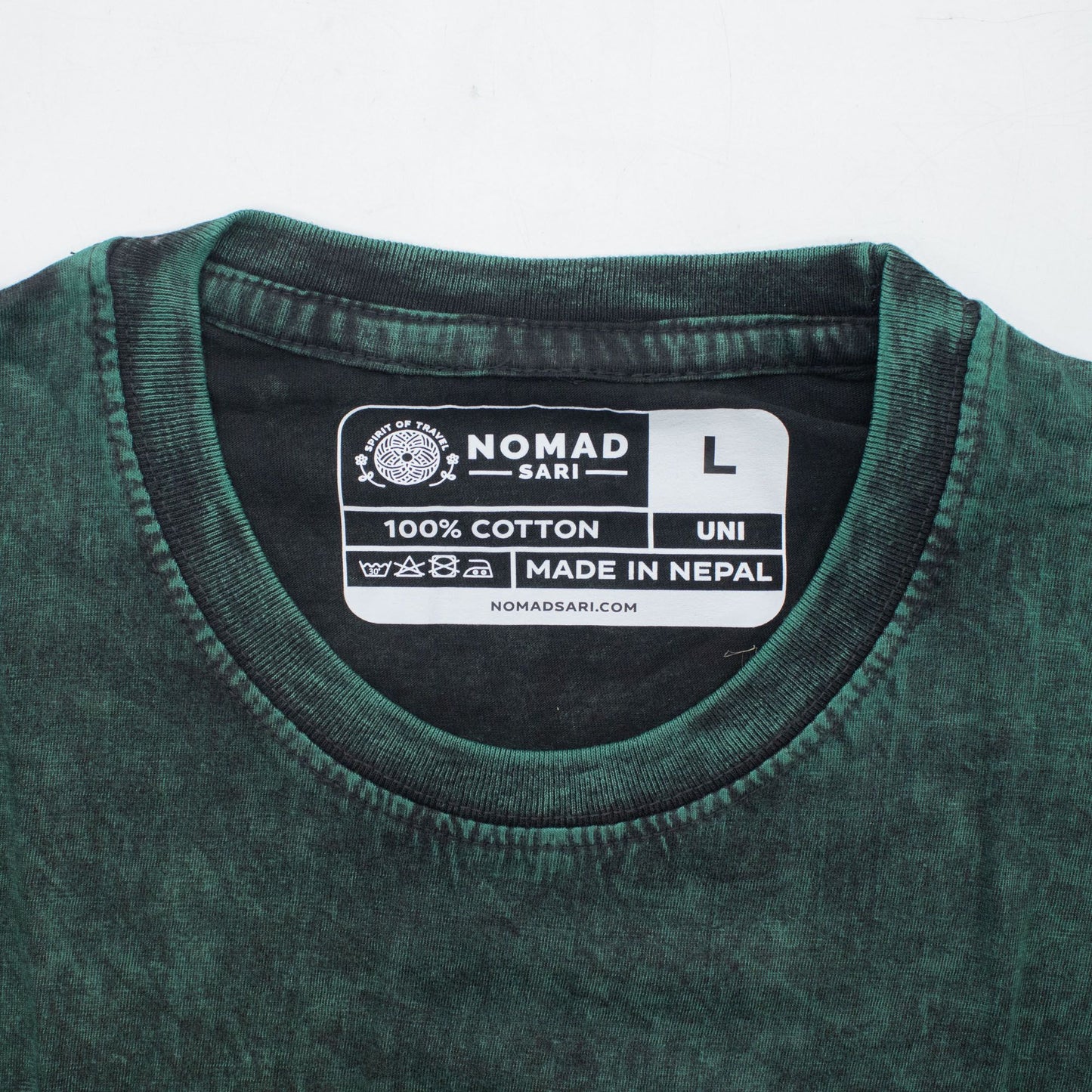 Nomad Sari Stonewashed Cotton T-Shirt - Tree of Life - Green - Large