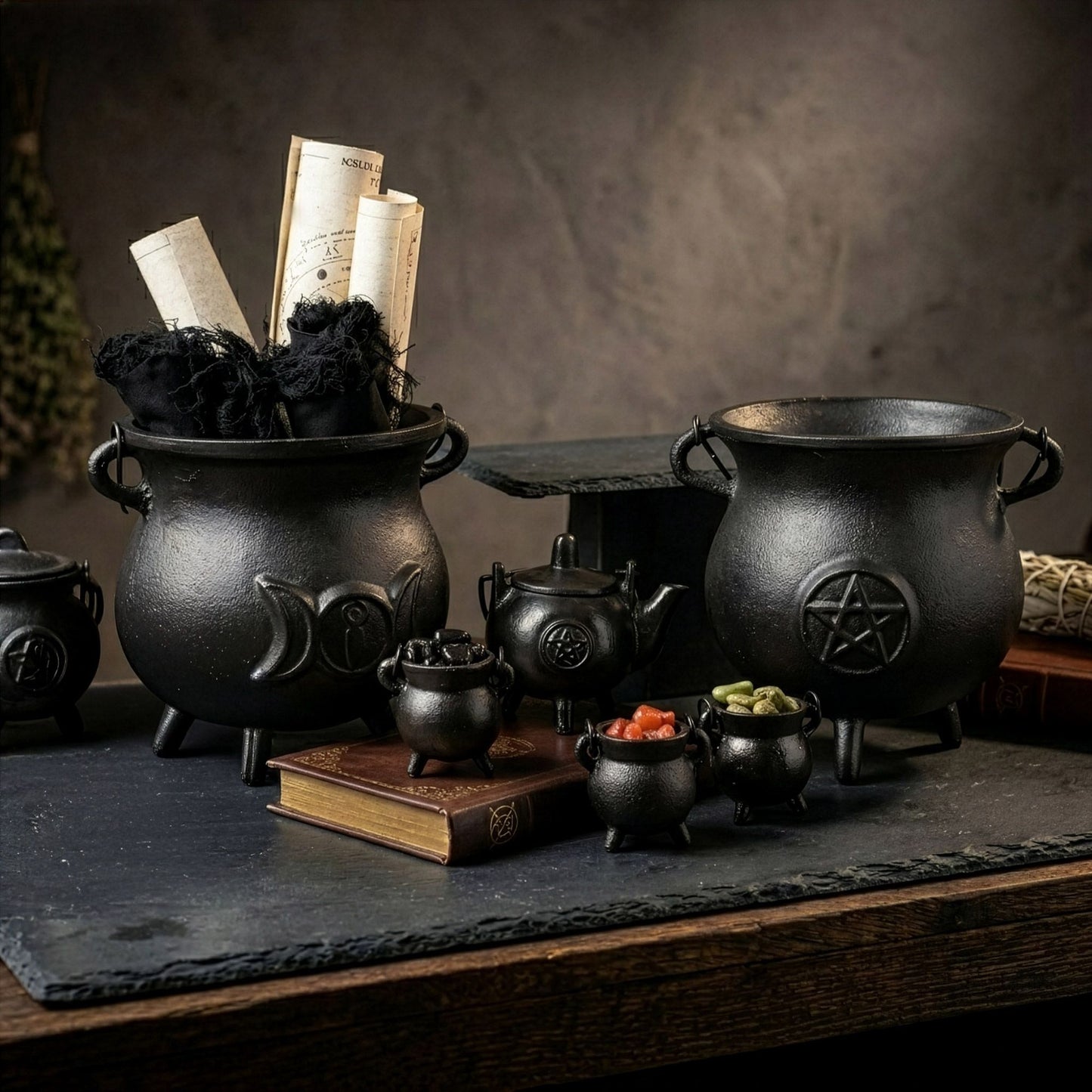 Small Cast Iron Ritual Pot with Pentagon 8x8x10cm