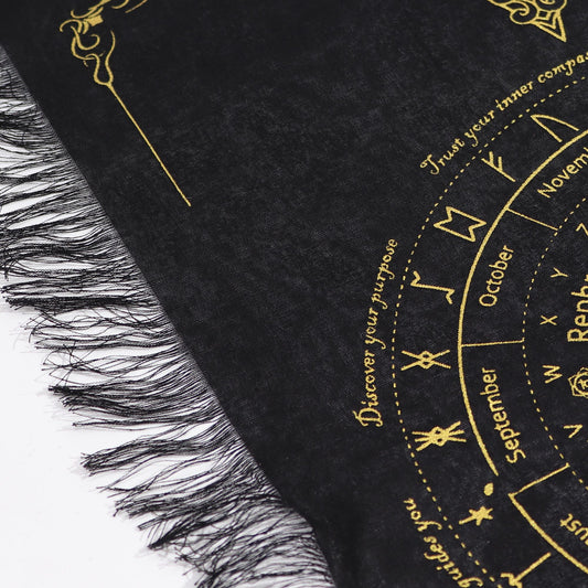 Ancient Witch Pendulum Divination Cloth - Sun Face - Black & Gold