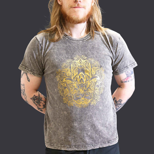 Nomad Sari Stonewashed Cotton T-Shirt – Hamsa – Dark Grey – Large