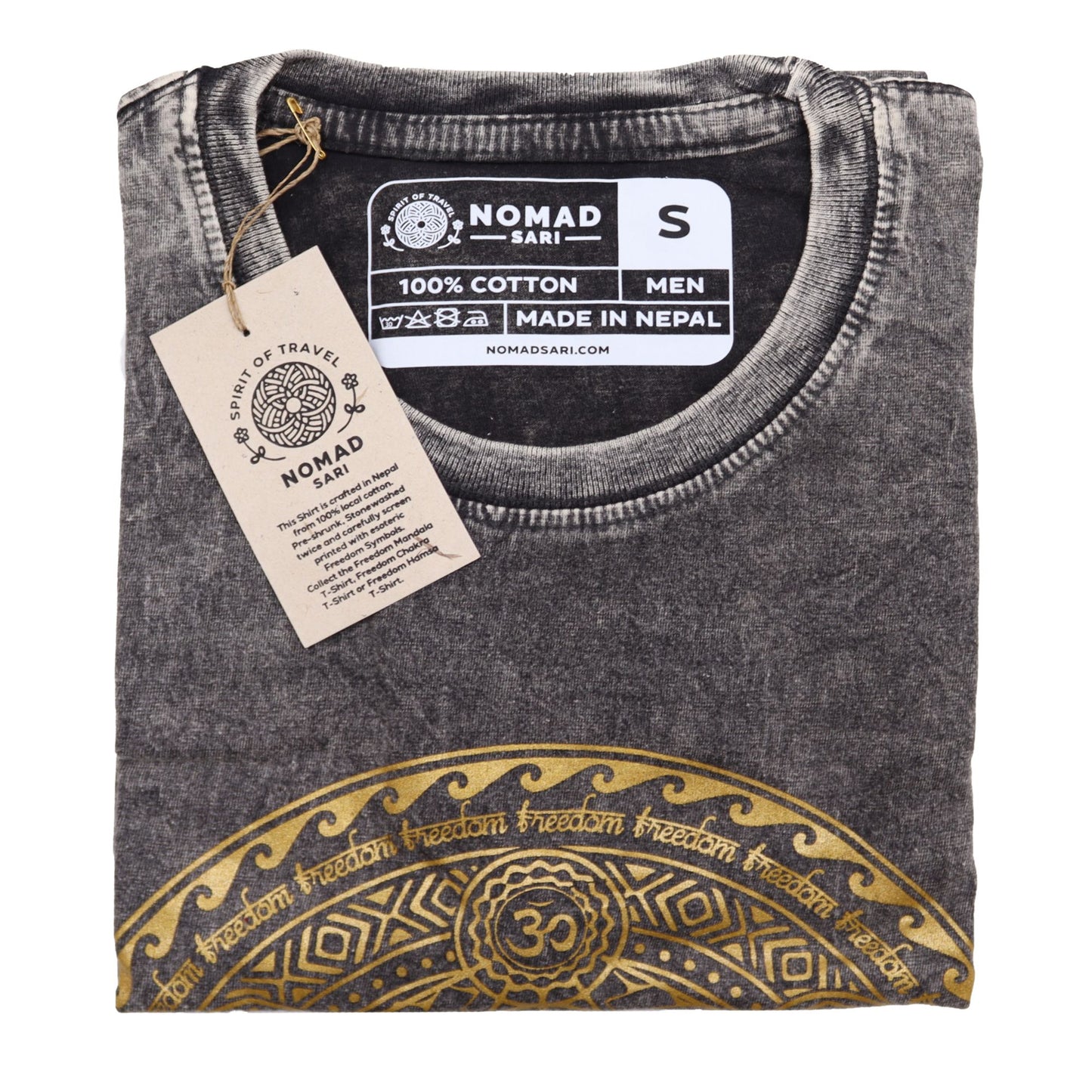Nomad Sari Stonewashed Cotton T-Shirt – Chakra – Dark Grey – Small