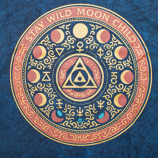 Nomad Sari Stonewashed Cotton T-Shirt - Stay Wild Moon Child - Blue - XL