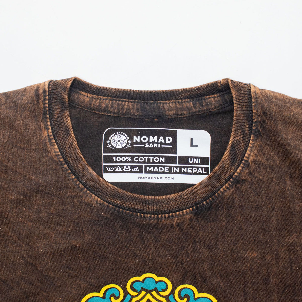 Nomad Sari Stonewashed Cotton T-Shirt - Sun & Zodiac - Brown - Large