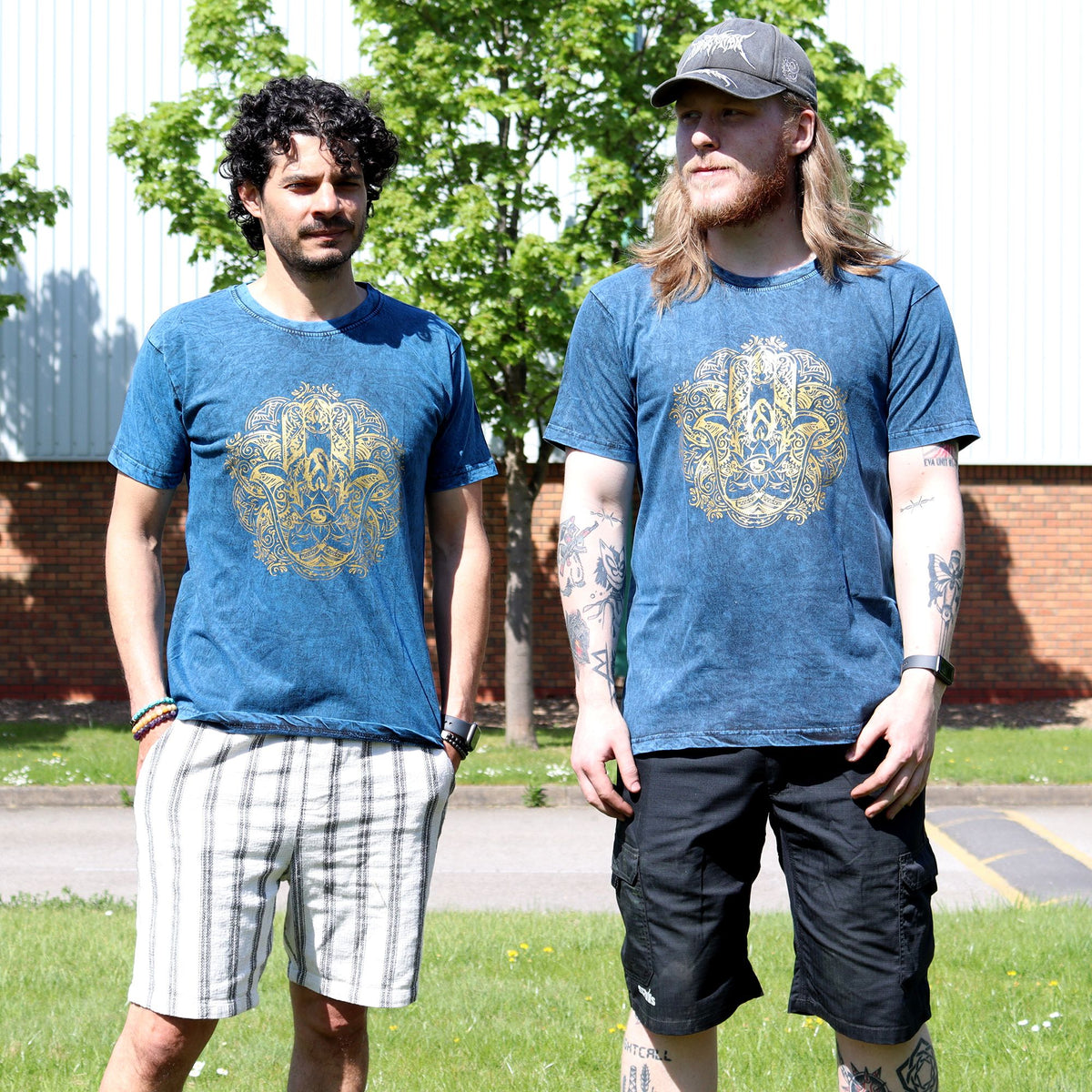 Nomad Sari Stonewashed Cotton T-Shirt – Hamsa – Blue – XL