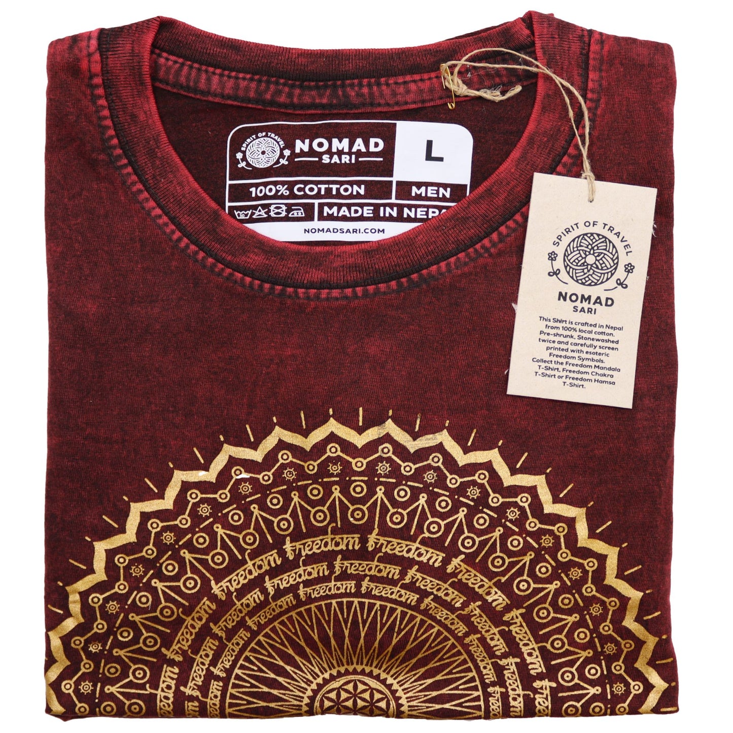 Nomad Sari Stonewashed Cotton T-Shirt – Mandala – Maroon – Large