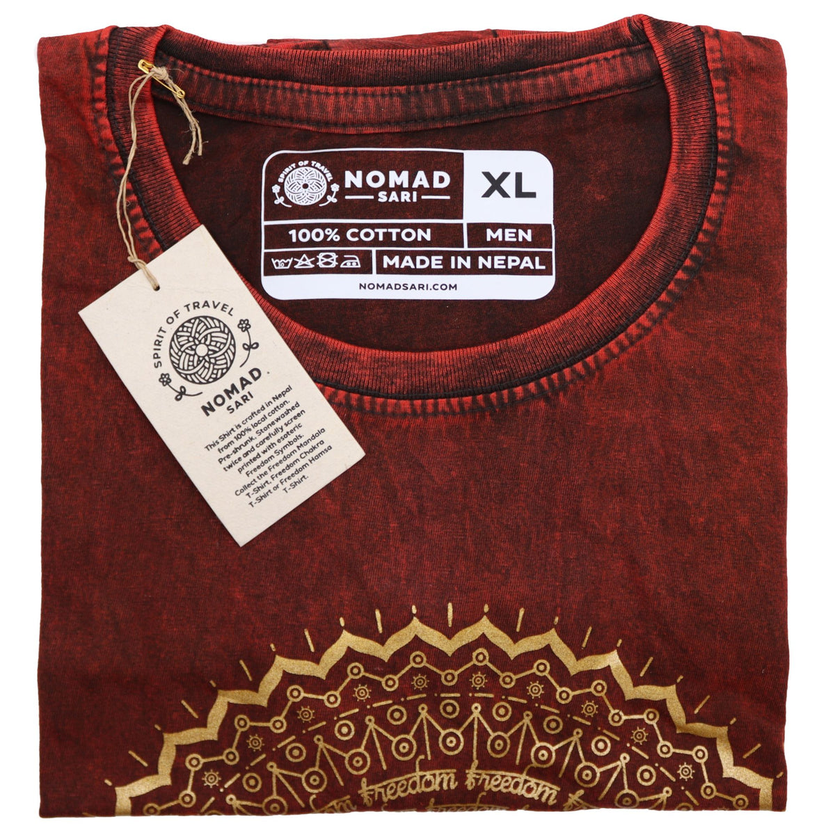 Nomad Sari Stonewashed Cotton T-Shirt – Hamsa – Maroon – XL