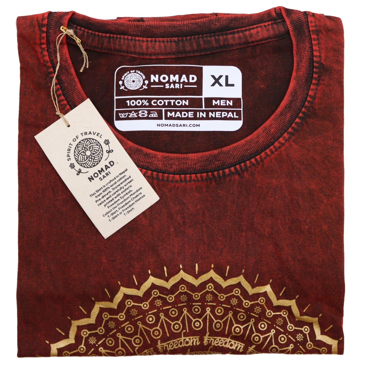 Nomad Sari Stonewashed Cotton T-Shirt – Mandala – Maroon – XL