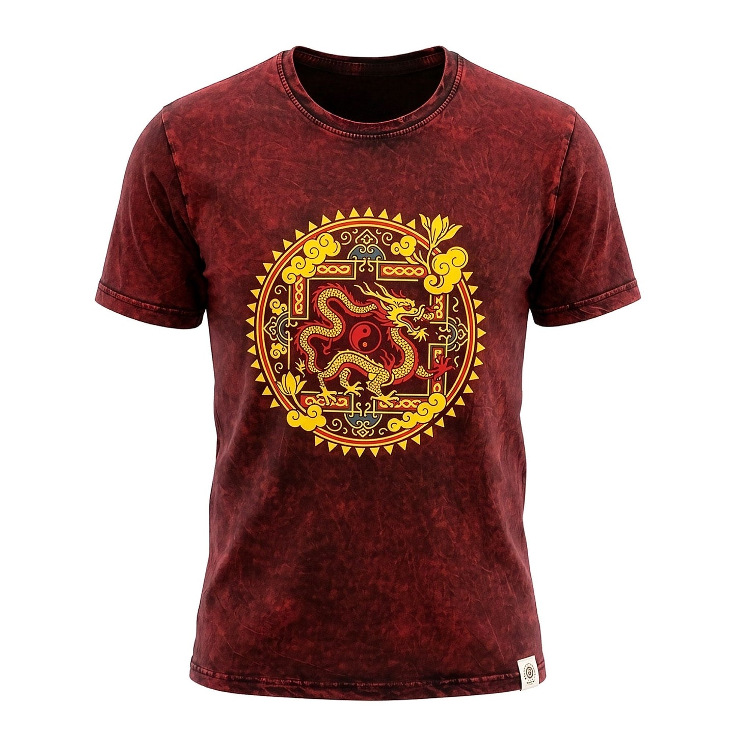 Nomad Sari Stonewashed Cotton T-Shirt - Dragon Mandala - Maroon - Medium