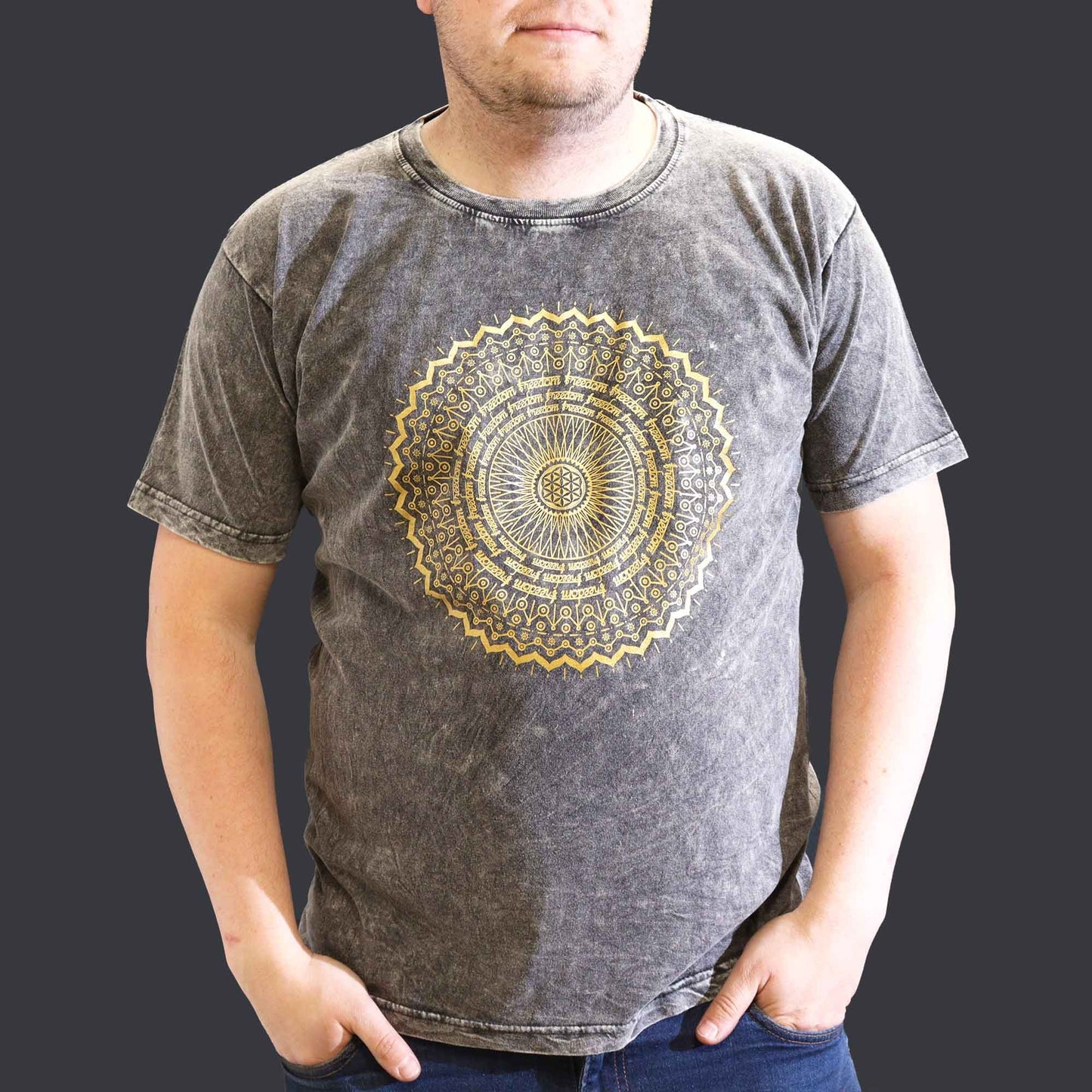 Nomad Sari Stonewashed Cotton T-Shirt – Mandala – Dark Grey – XL