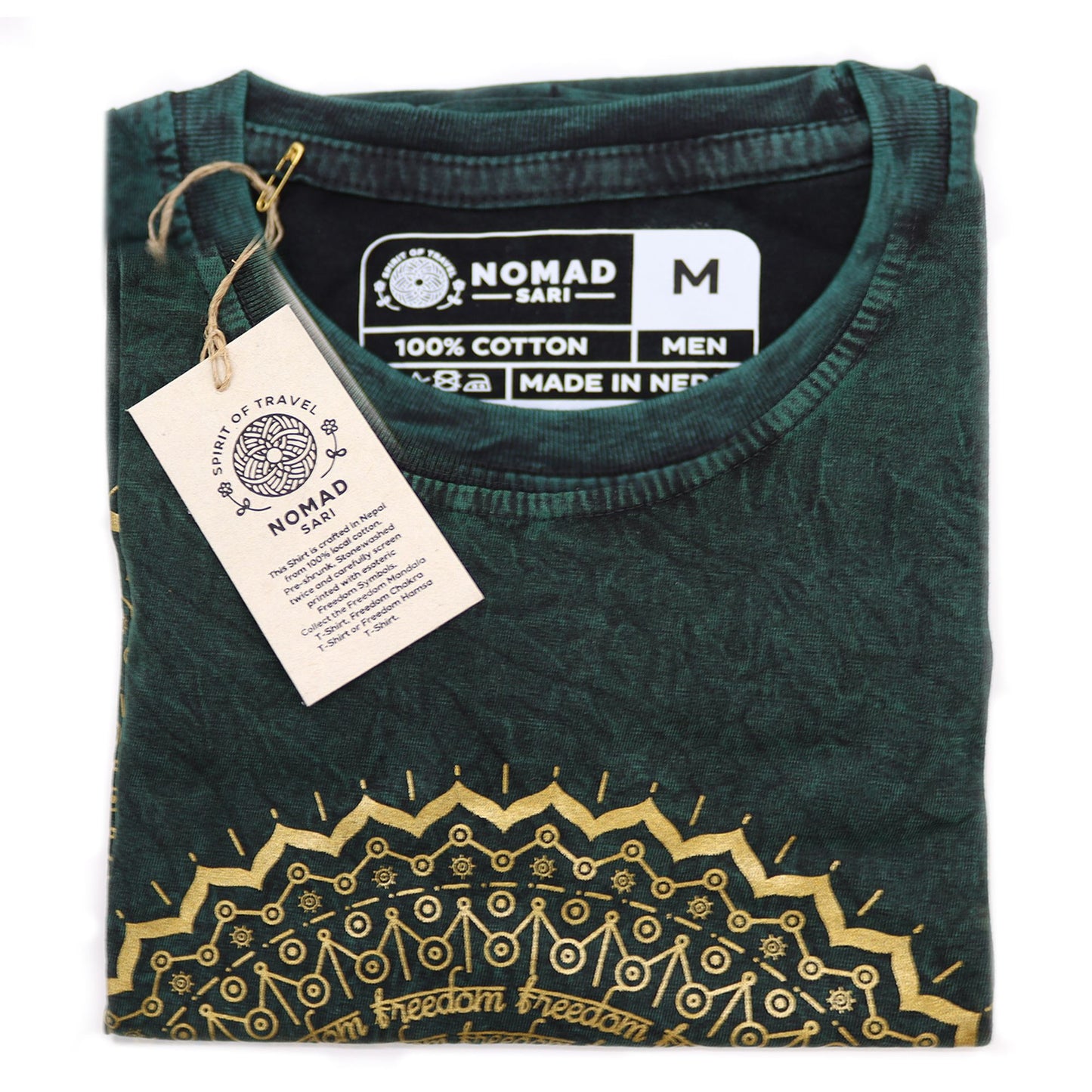 Nomad Sari Stonewashed Cotton T-Shirt - Mandala - Green - Medium