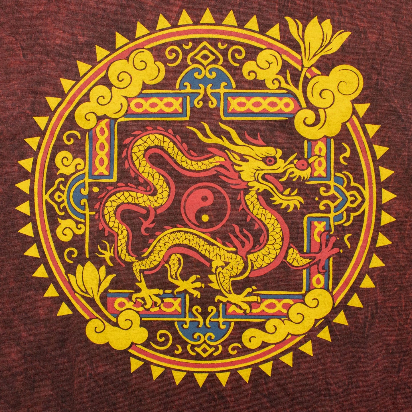 Nomad Sari Stonewashed Cotton T-Shirt - Dragon Mandala - Maroon - Medium