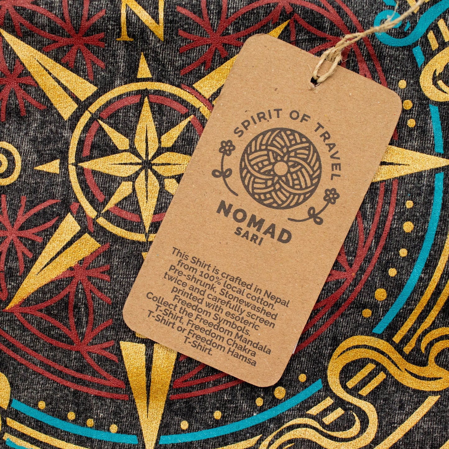 Nomad Sari Stonewashed Cotton T-Shirt - Compass of Life - Charcoal - Small