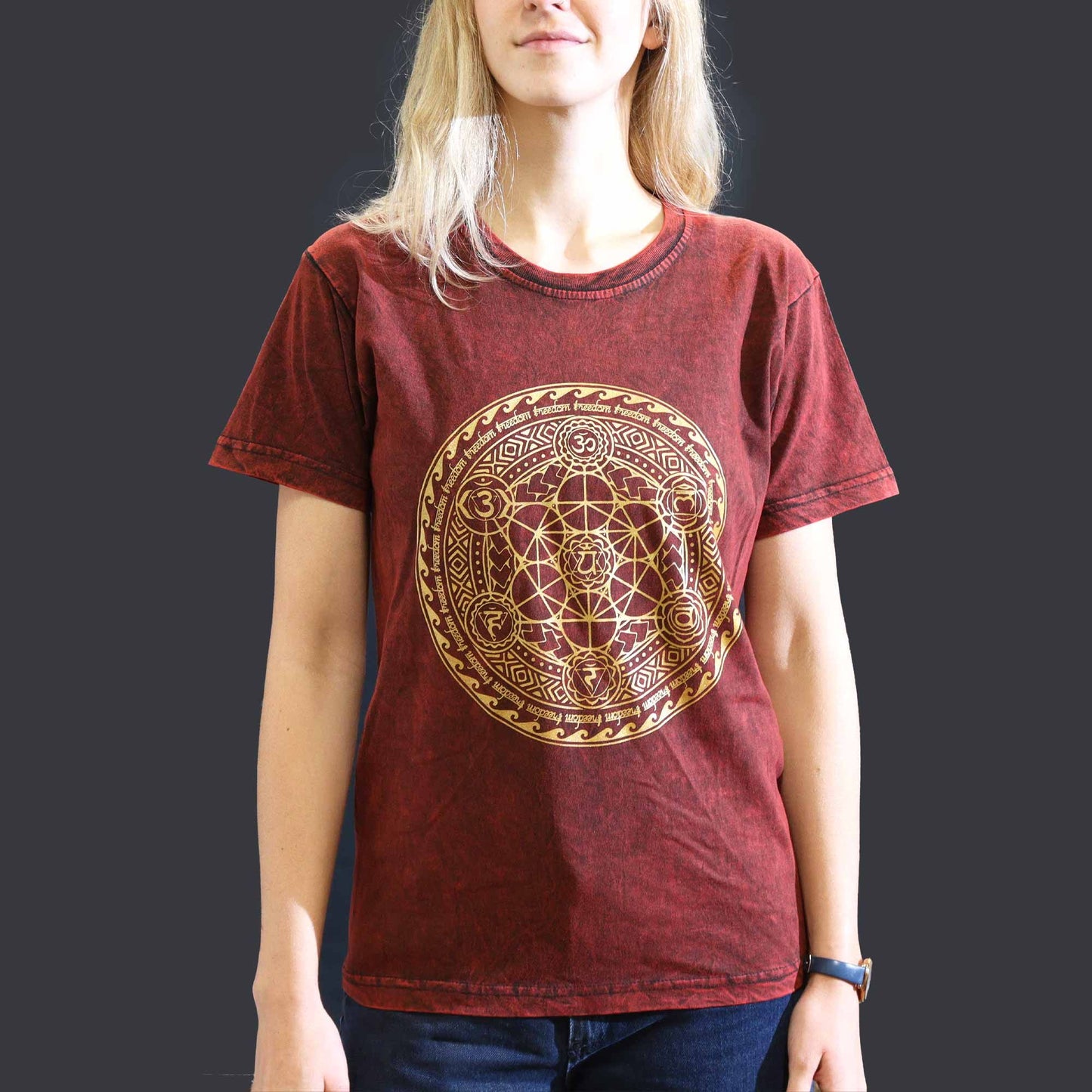 Nomad Sari Stonewashed Cotton T-Shirt – Chakra – Maroon – Small