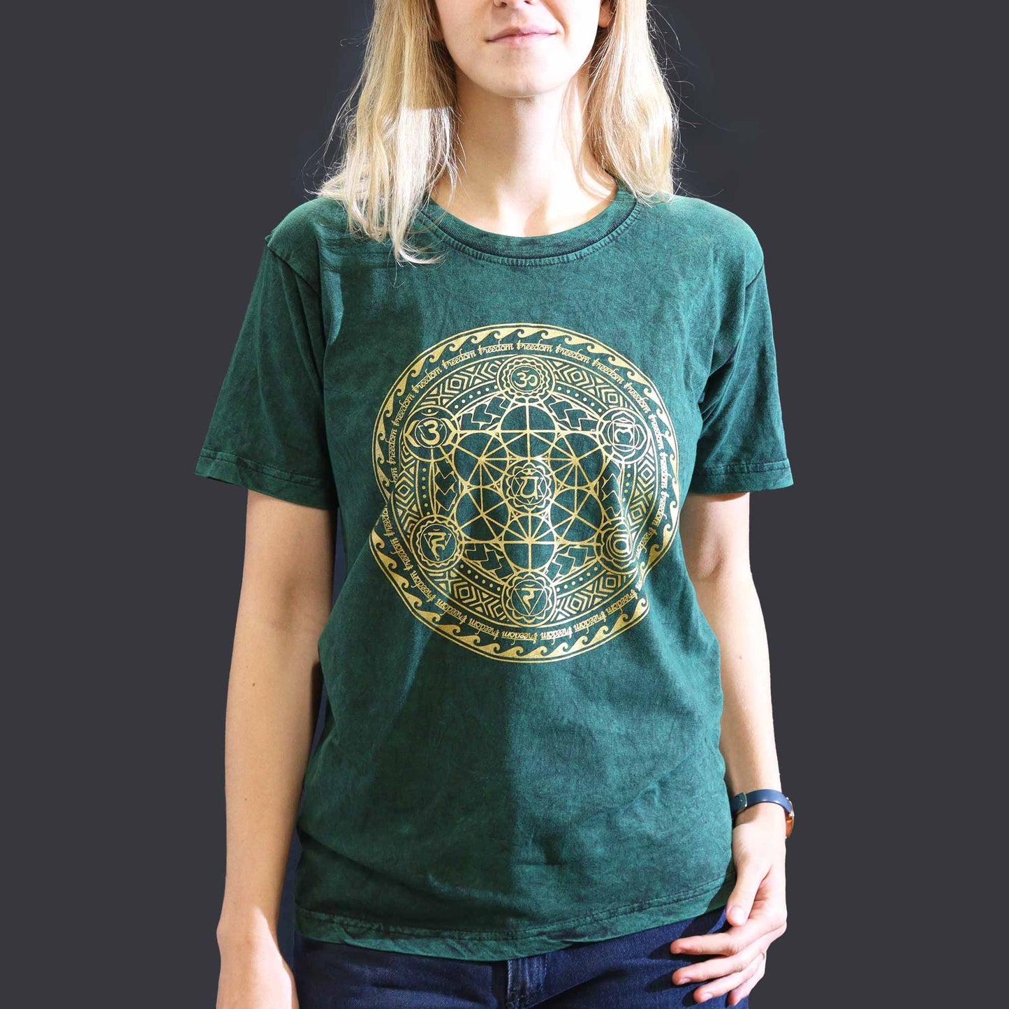 Nomad Sari Stonewashed Cotton T-Shirt – Chakra – Green – Small