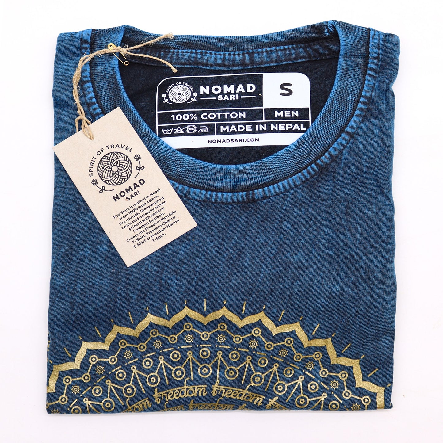 Nomad Sari Stonewashed Cotton T-Shirt – Mandala – Blue – Small