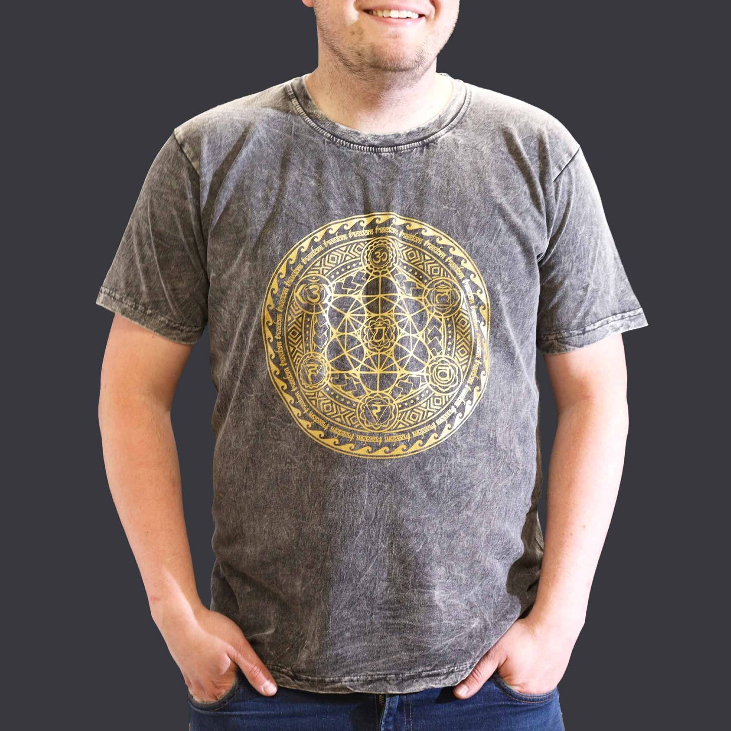 Nomad Sari Stonewashed Cotton T-Shirt – Chakra – Dark Grey – XL