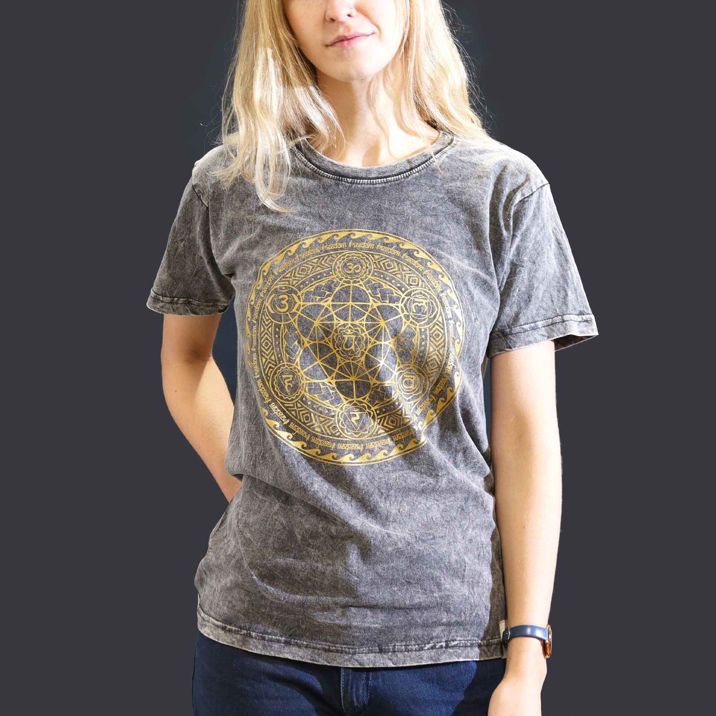 Nomad Sari Stonewashed Cotton T-Shirt – Chakra – Dark Grey – Small