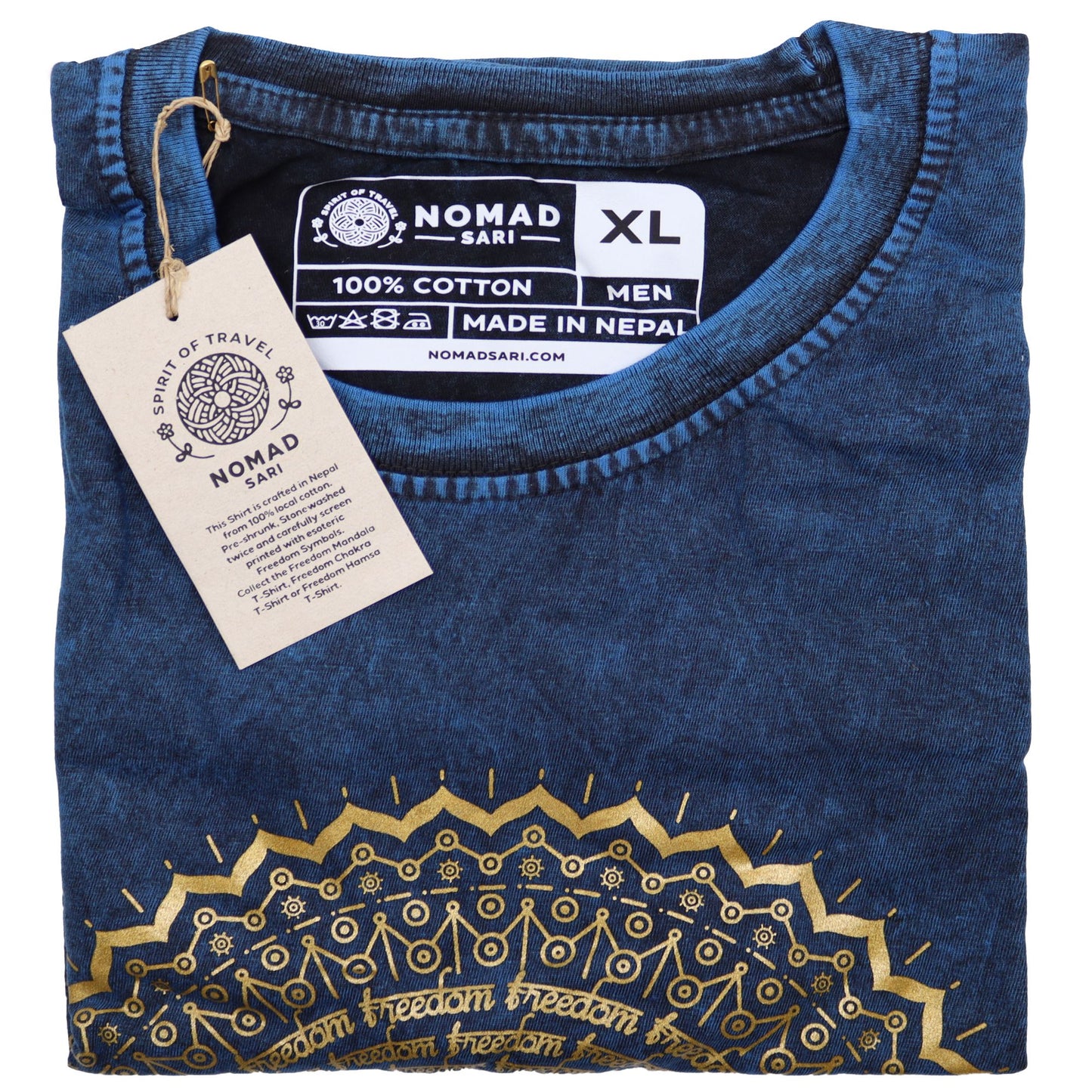 Nomad Sari Stonewashed Cotton T-Shirt – Mandala – Blue – XL