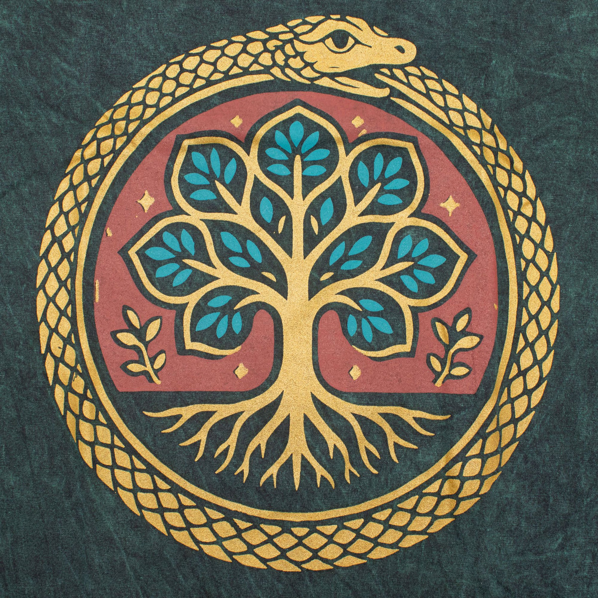 Nomad Sari Stonewashed Cotton T-Shirt - Tree of Life - Green - Medium
