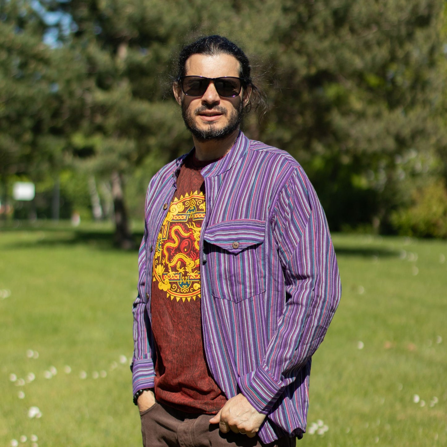 Nomad Sari Stonewashed Cotton T-Shirt - Dragon Mandala - Maroon - Medium