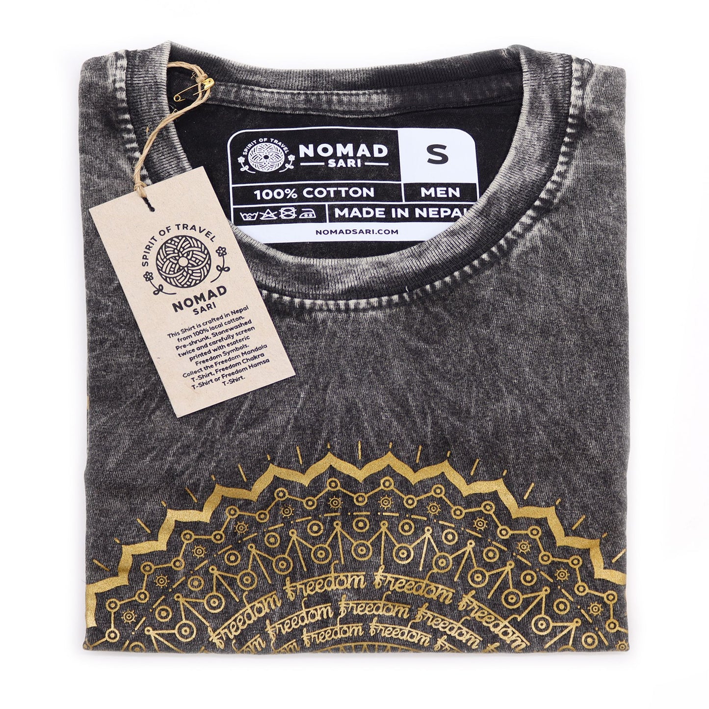 Nomad Sari Stonewashed Cotton T-Shirt – Mandala – Dark Grey – Small