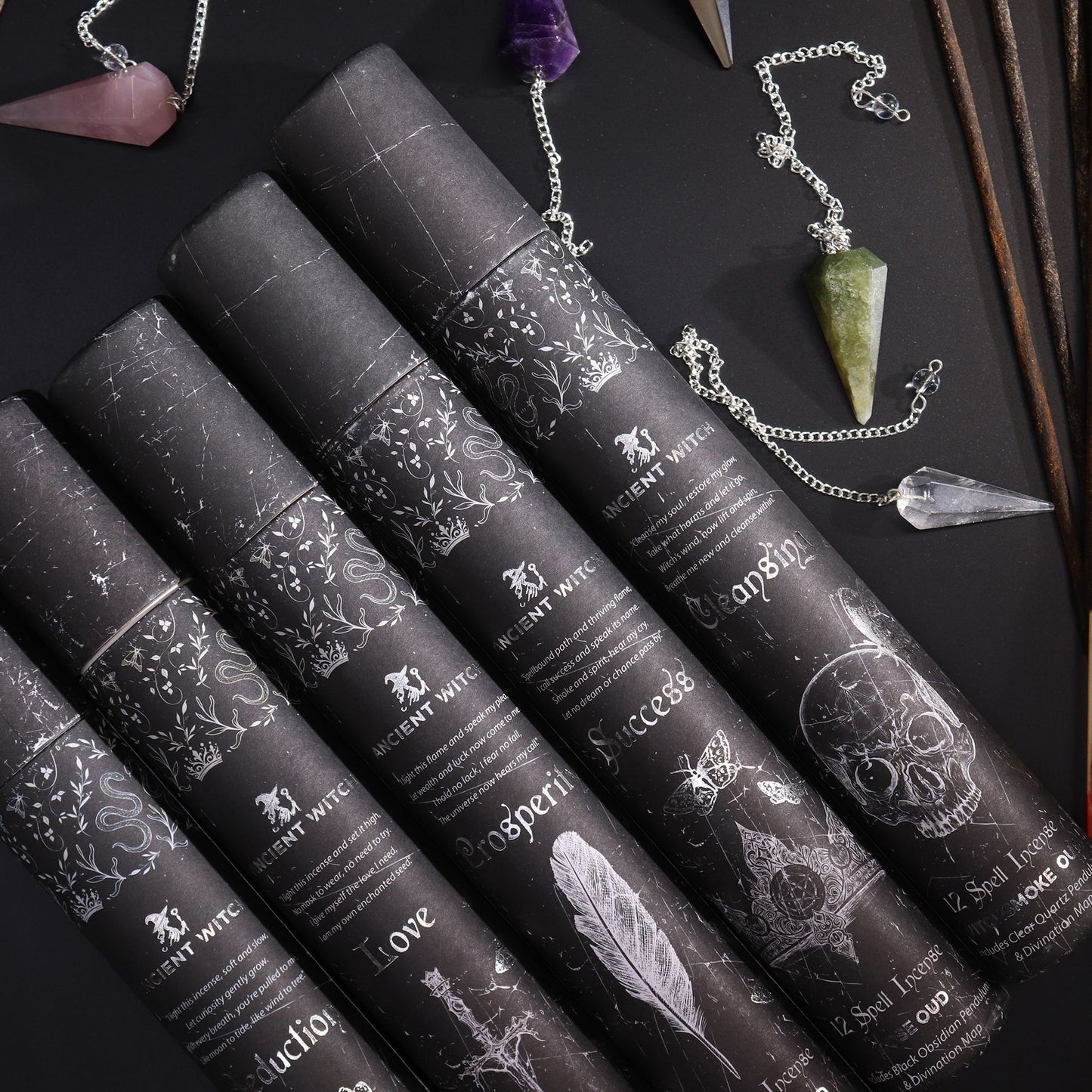 Ancient Witch Spell Incense - Seduction - Amethyst Pendulum